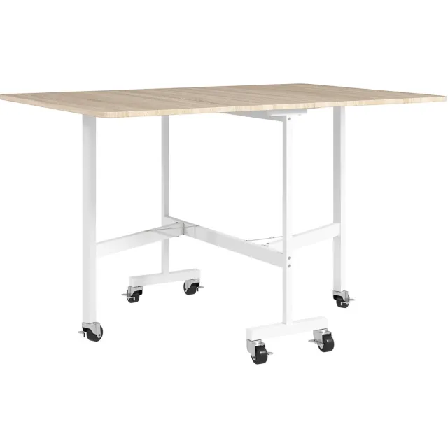 Homona Klapbare eettafel - Voor 6 personen - Met 6 wielen en remmen - 120 x 80 x 73 cm - Eiken Bruin