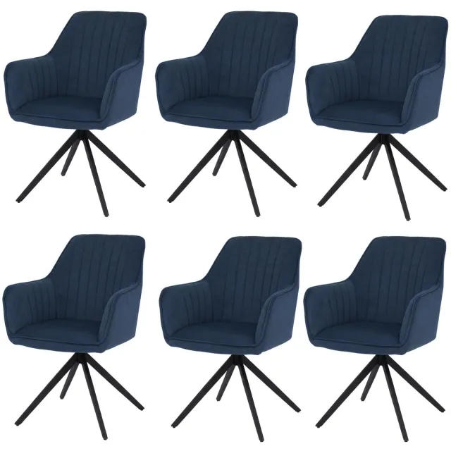 MCW Set van 6 eetkamerstoelen MCW-L79, keukenstoelen met rugleuning en armleuningen, draaibaar, automatische terugkeer, stof/textiel ~ blauw