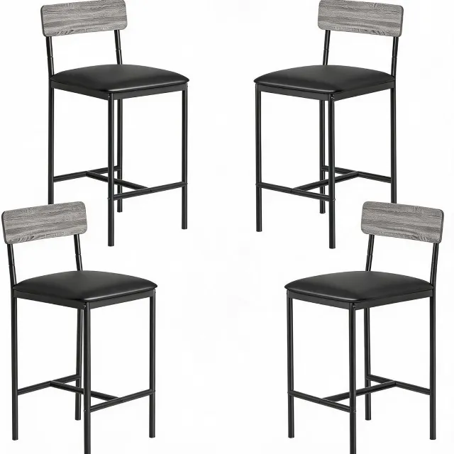 HOERFURIY Set van 4 barkrukken, gevoerde thekenkrukken met metalen poten, hoogte 65 cm, grijs