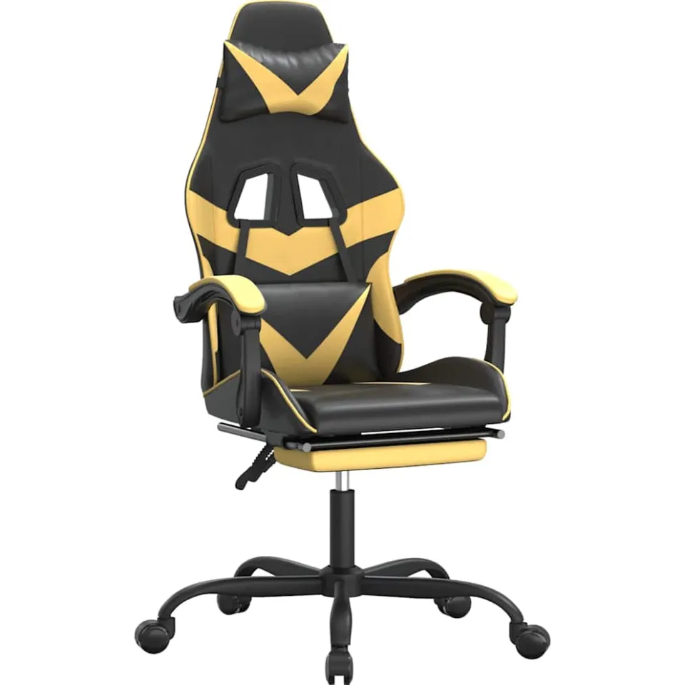vidaXL Gamestoel met voetensteun kunstleer zwart en goudkleurig, foto 3