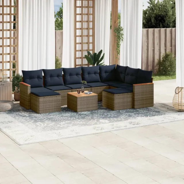 vidaXL 10-delige tuinbankset met kussens, grijs polyrotan, foto 2