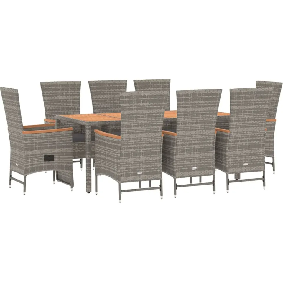 vidaXL 9-delige Tuinset met kussens poly rattan grijs