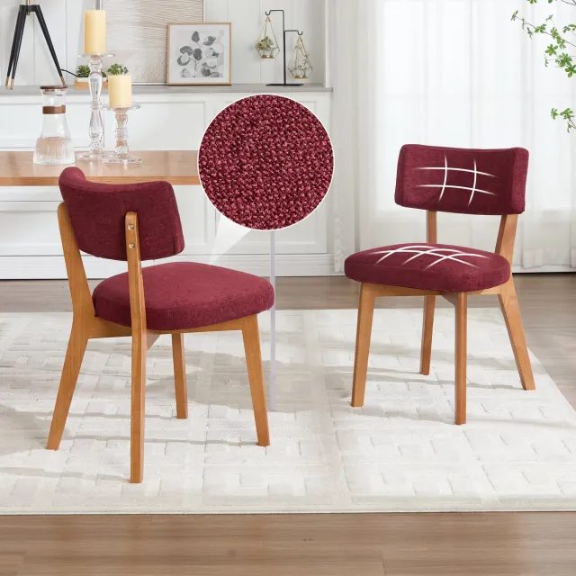 MODENUIT Eetkamerstoel - Set van 2 - Gestoffeerde Zitting met Rugleuning - Voor Eetkamer en Kantoor - Hout Wijnrood Bordeaux