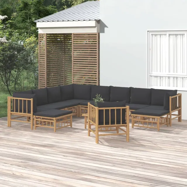 vidaXL 12-delige Loungeset met kussens bamboe donkergrijs Bruin