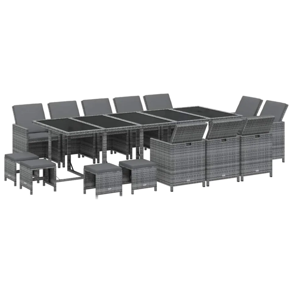 vidaXL 15-delige Tuinset met kussens poly rattan grijs