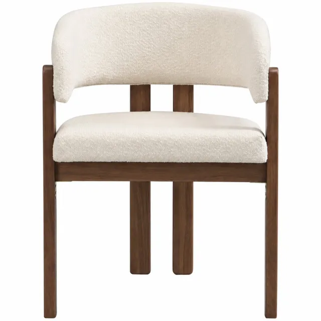 SONNENH Eetkamerstoelen set van 6 - Beige bouclé - Massief rubberhout in walnootkleur - Houten armleuningen Walnootkleurig hout met beige bouclé