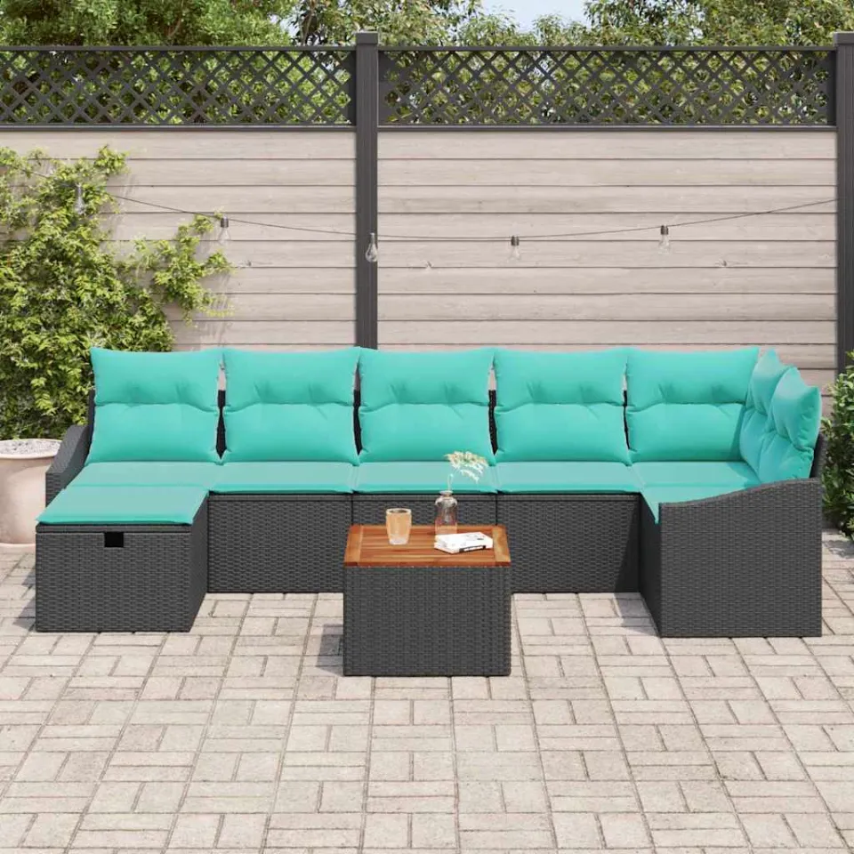vidaXL Tuinbankenset 8 st Zwart poly rattan, foto 3