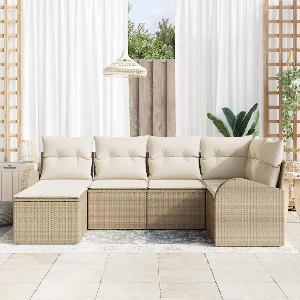 vidaXL Bankstel 6 st Beige en Wit poly rattan, foto 3