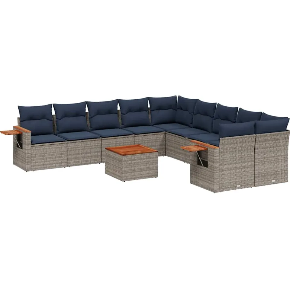 vidaXL 11-delige Loungeset met kussens poly rattan grijs, foto 3