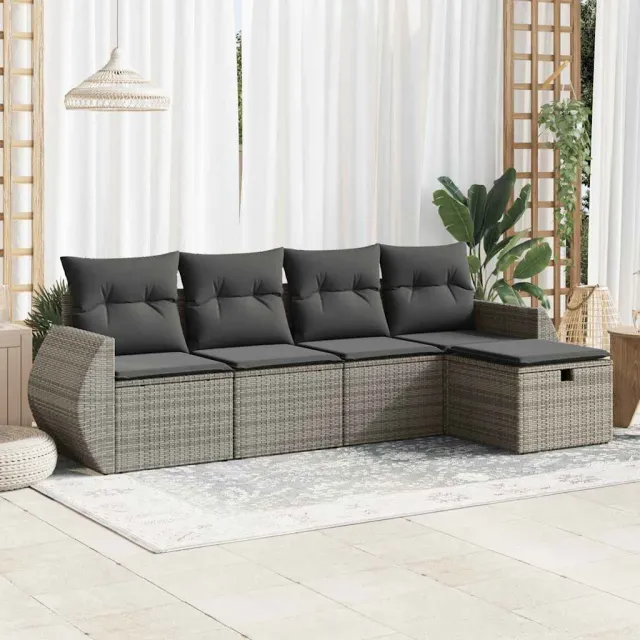 vidaXL 5-delige Loungeset met kussens poly rattan grijs, foto 2