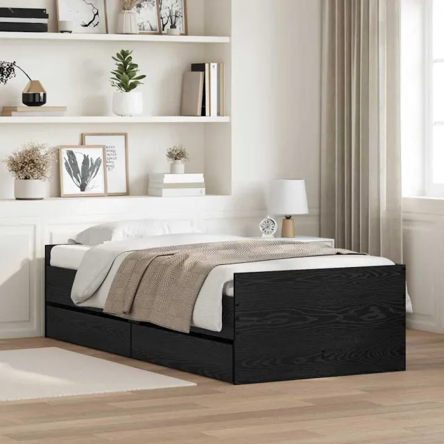 vidaXL Bedframe met lade Zwart Eiken 100 x 200 cm Massief grenenhout