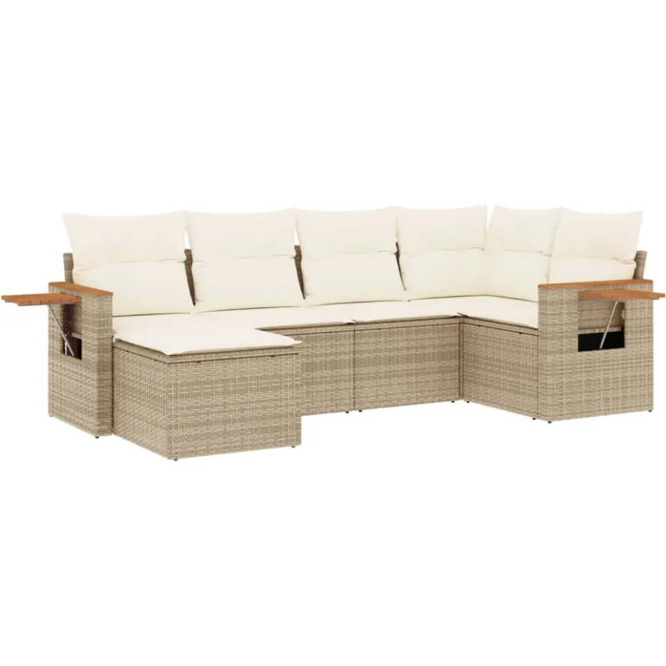 vidaXL 6-delige Loungeset met kussens poly rattan beige, foto 3