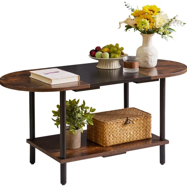 Unyqoos ® Stijlvolle Ovale Salontafel met Industrieel Design en Extra Opbergruimte voor Woonkamer bruin