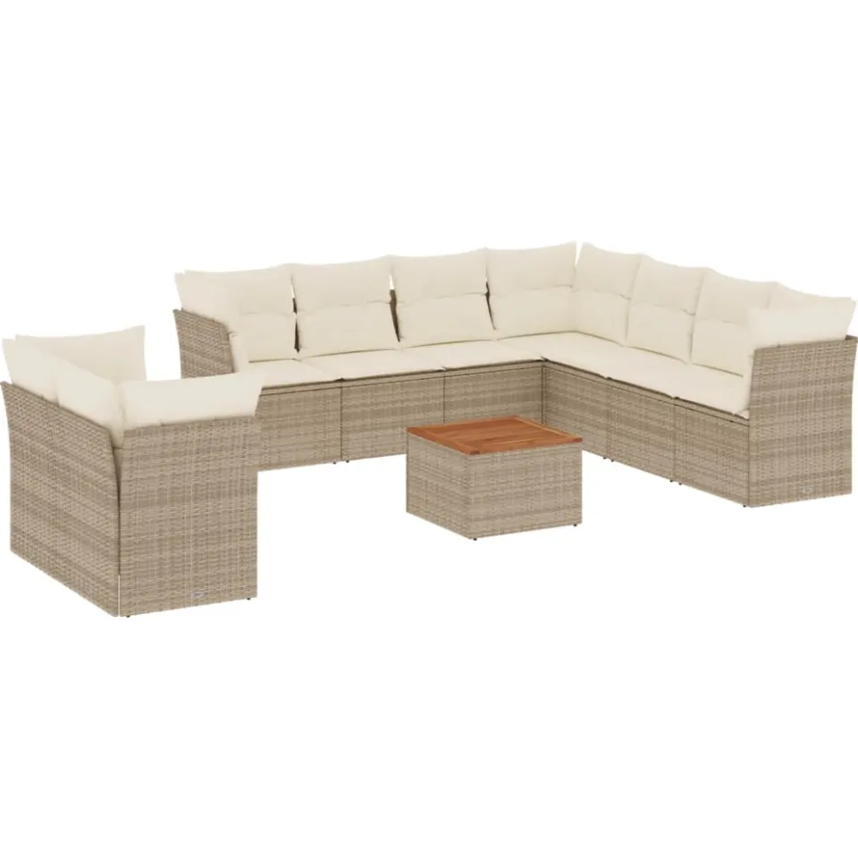 vidaXL 10-delige Loungeset met kussens poly rattan beige