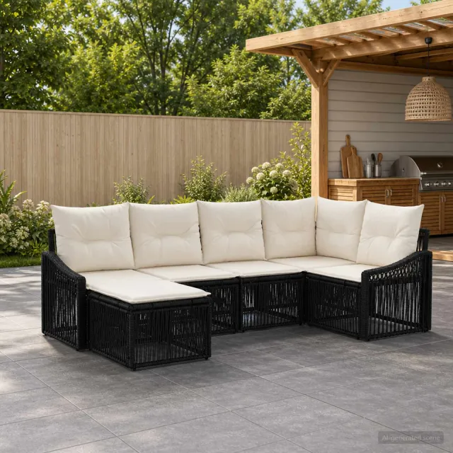 vidaXL Tuinbankenset 6 st 8-zits Zwart poly rattan, foto 2