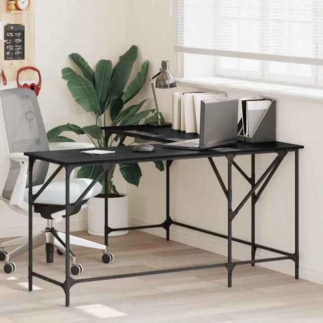 vidaXL Bureau Zwart Eiken Bewerkt hout 149 x 149 x 75 cm, foto 2