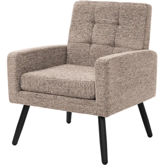 ml-design Fauteuil 66.5x80x63.5 cm bruin, moderne loungestoel serie, comfortabele relaxstoel met armleuningen en gevlochten bekleding, robuust stalen frame met een draagvermogen tot 150 kg, luxe en stijlvolle stoffen loungestoel voor uw woonkamer