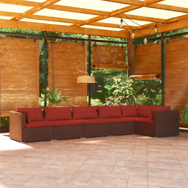 vidaXL 6-delige Loungeset met kussens poly rattan bruin, foto 2