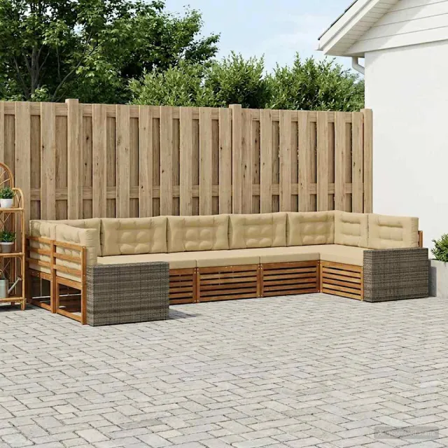 vidaXL Buiten bankenset 7 st 7-zits Natuurlijk en Beige