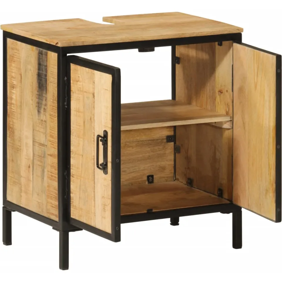 vidaXL Wastafelkast 55x35x60 cm massief mangohout en ijzer bruin, foto 2