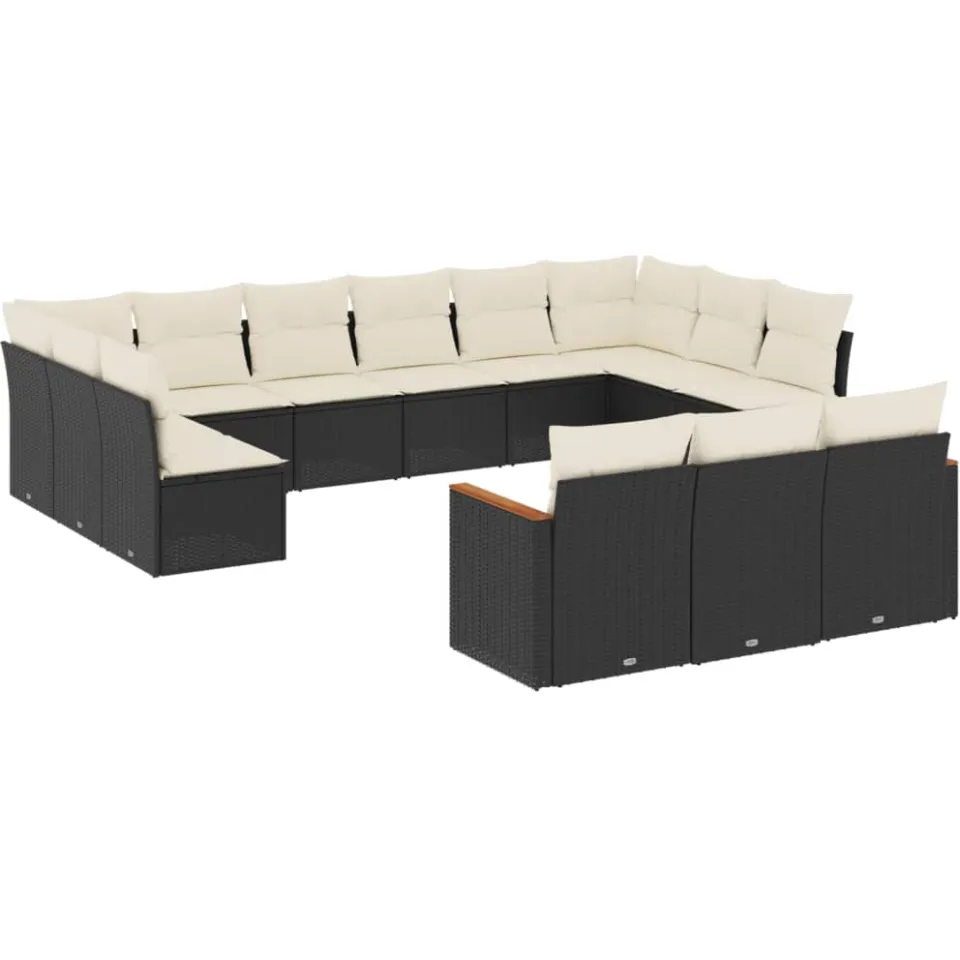 vidaXL 13-delige Loungeset met kussens poly rattan zwart, foto 3