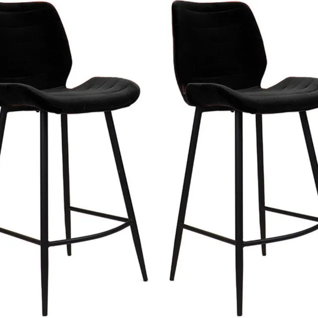 Bronx71 Velvet barkruk Toby zwart 71 cm - Barkrukken set van 2 - barstoel