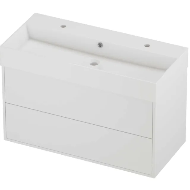 Proline Zara Badmeubelset Porselein Loft 2 Kraangaten Voor Grepen 100x46x65 cm Glans Wit Mat White Mat Wit