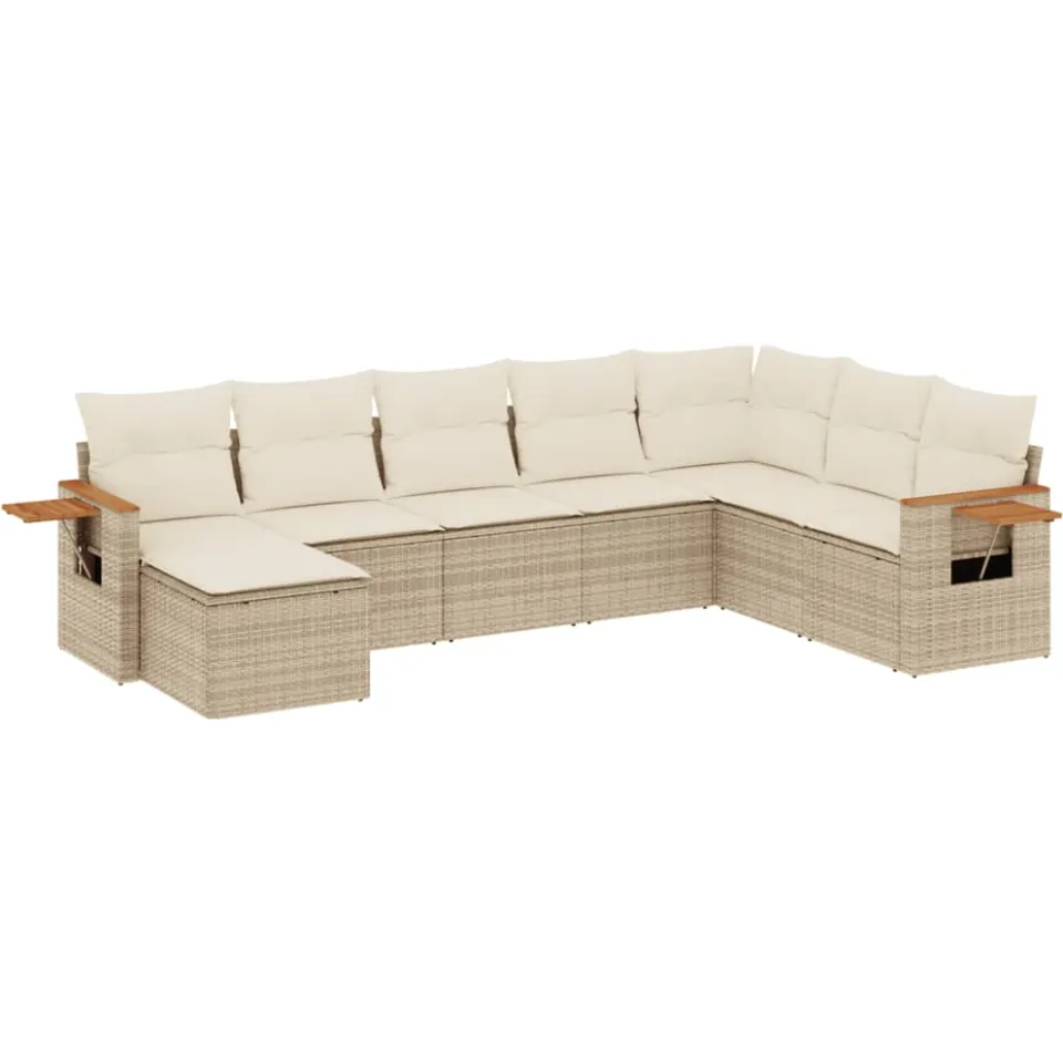 vidaXL 8-delige Loungeset met kussens poly rattan beige, foto 3