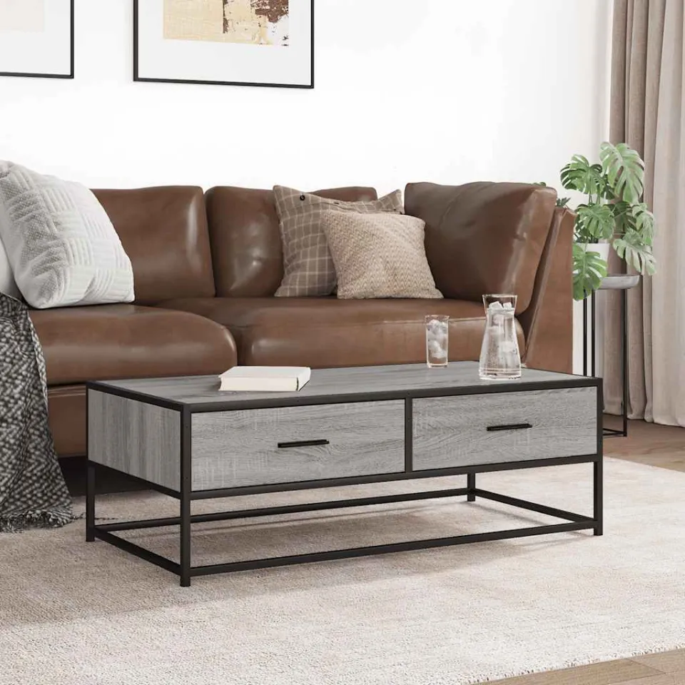 vidaXL Salontafel 100x50x35 cm bewerkt hout en metaal grijs sonoma, foto 3