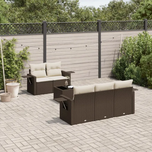 vidaXL 6-delige Loungeset met kussens poly rattan bruin, foto 2