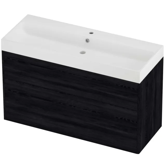 Proline Podium Badmeubelset Polystone Loft 1 Kraangat Voor Grepen 120x46x75 cm Mat White Black Oak Eiken