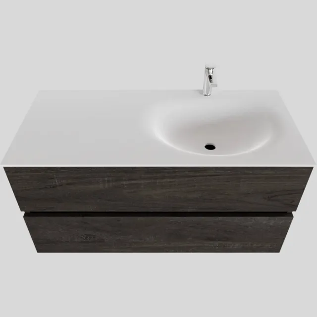 Boss & Wessing Badkamermeubel Solid Surface BWS Stockholm 100x46 cm Rechts Wood Dark Brown (1 kraangat) Houtlook
