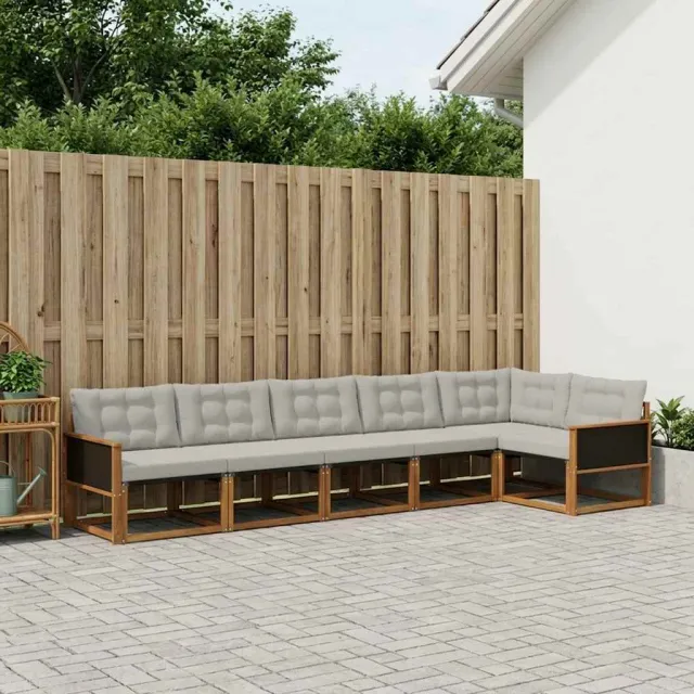 vidaXL Buiten bankenset 6 st 6-zits Naturel en lichtgrijs