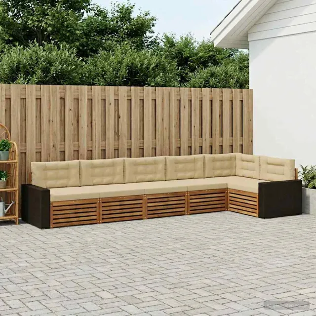 vidaXL Buiten bankenset 6 st 6-zits Natuurlijk en Beige