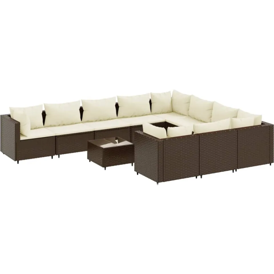 vidaXL 11-delige Loungeset met kussens poly rattan bruin, foto 3