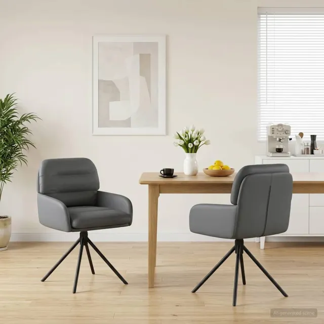 vidaXL Draai Eetstoelen 2 st Kunstleer Grijs 59 x 59,5 x 90 cm, foto 2