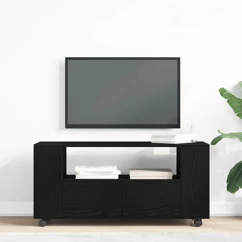 vidaXL Tv-meubel wielen 102x34,5x43 cm spaanplaat zwart eikenkleurig, foto 3