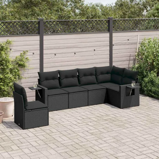 vidaXL 6-delige Loungeset met kussens poly rattan zwart, foto 2
