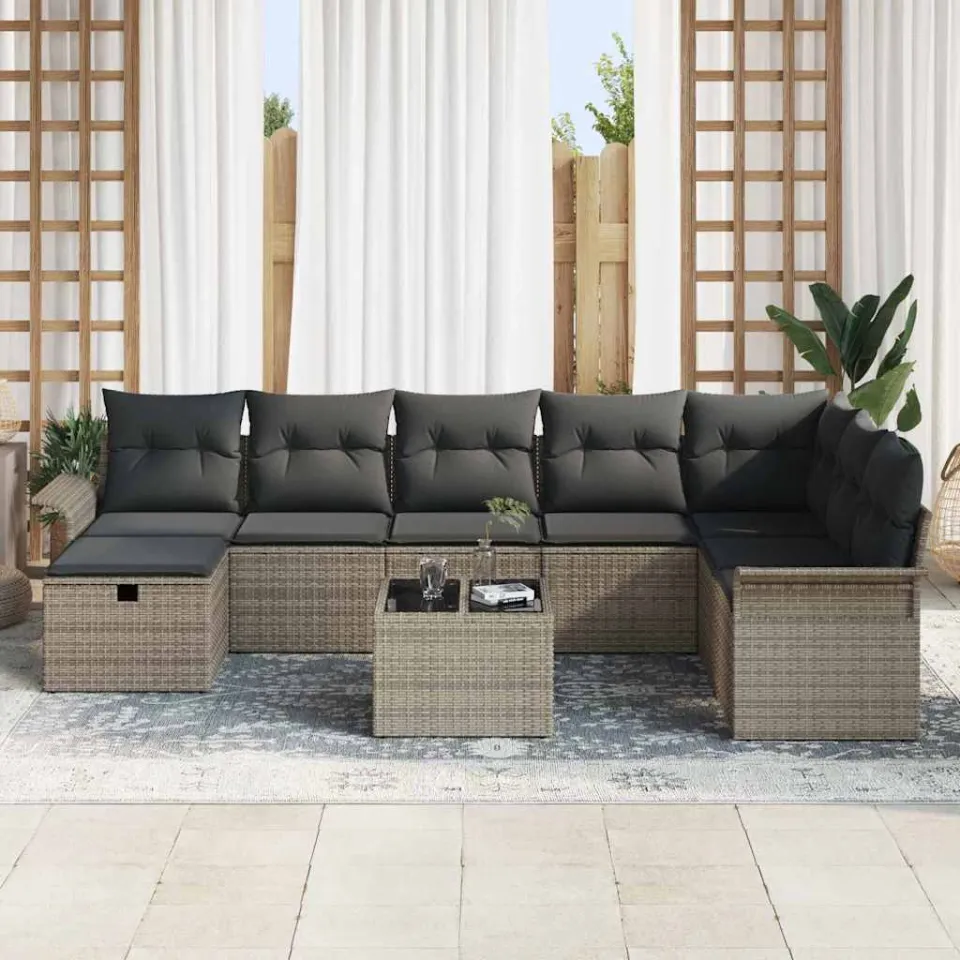 vidaXL Tuin Sofa Set 9 st Poly riet zwart, foto 3