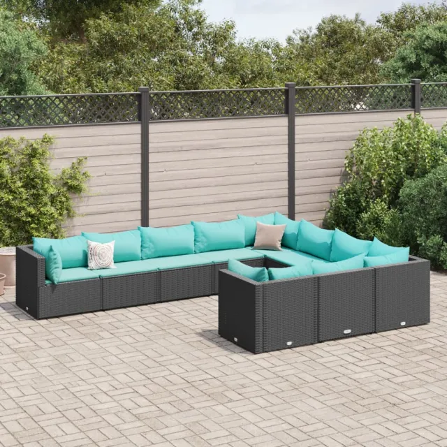 vidaXL 10-delige Loungeset met kussens poly rattan zwart, foto 2