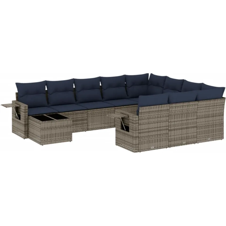 vidaXL 11-delige tuinbankset met kussens, grijs polyrotan, foto 3