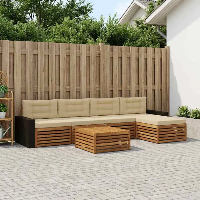 vidaXL Buiten bankenset 6 st 5-zits Natuurlijk en Beige
