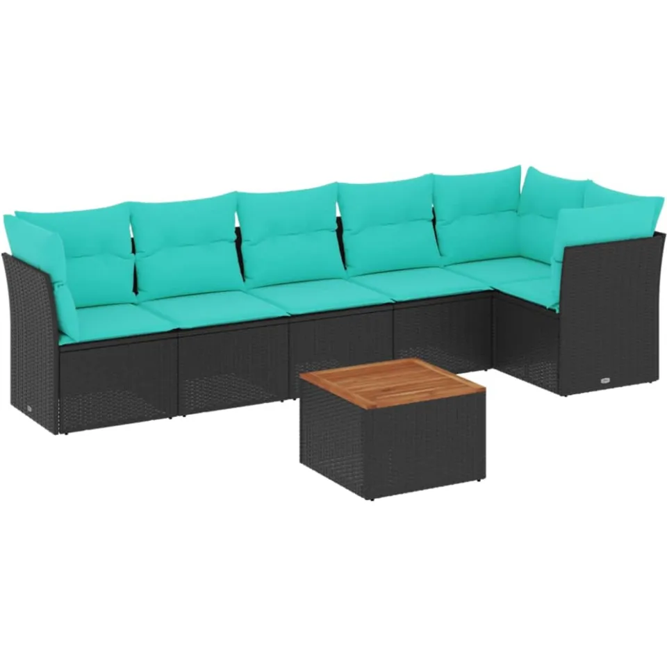 vidaXL 7-delige Loungeset met kussens poly rattan zwart, foto 3