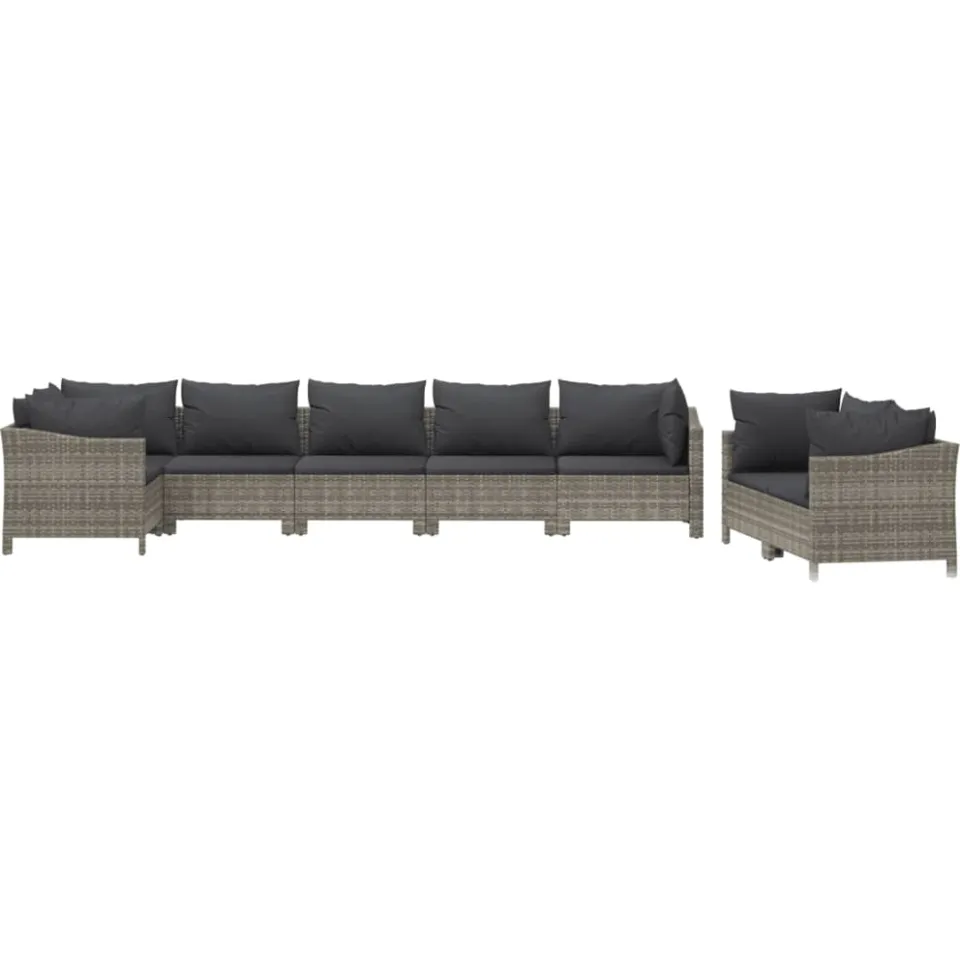vidaXL 8-delige Loungeset met kussens poly rattan grijs