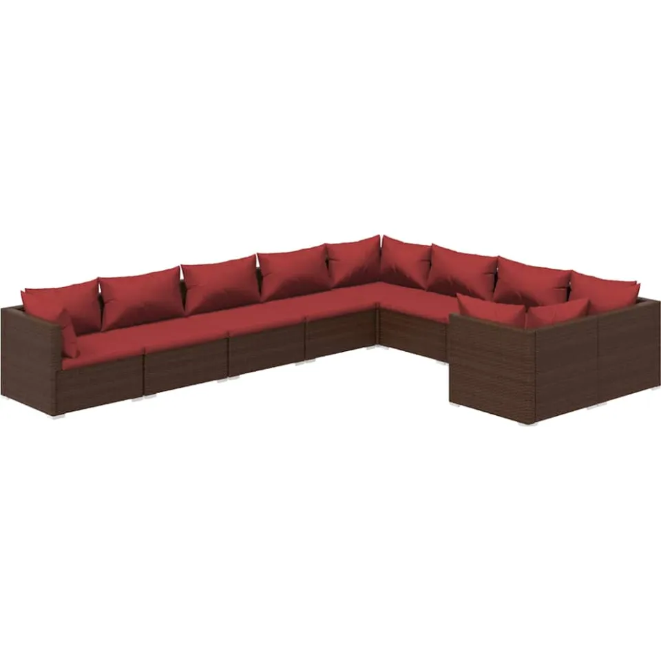 vidaXL 9-delige Loungeset met kussens poly rattan bruin, foto 3