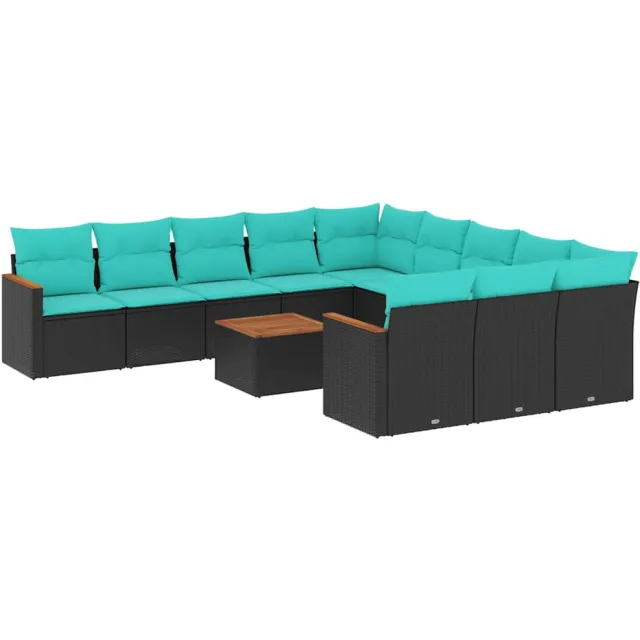 vidaXL 12-delige tuinbankset met kussens van zwart polyrotan, foto 2