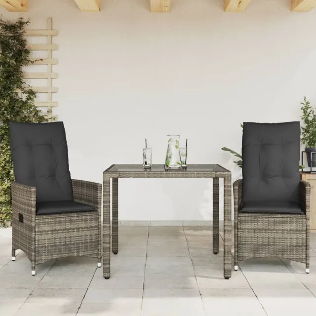 vidaXL 3-delige Bistroset met kussens poly rattan grijs, foto 2