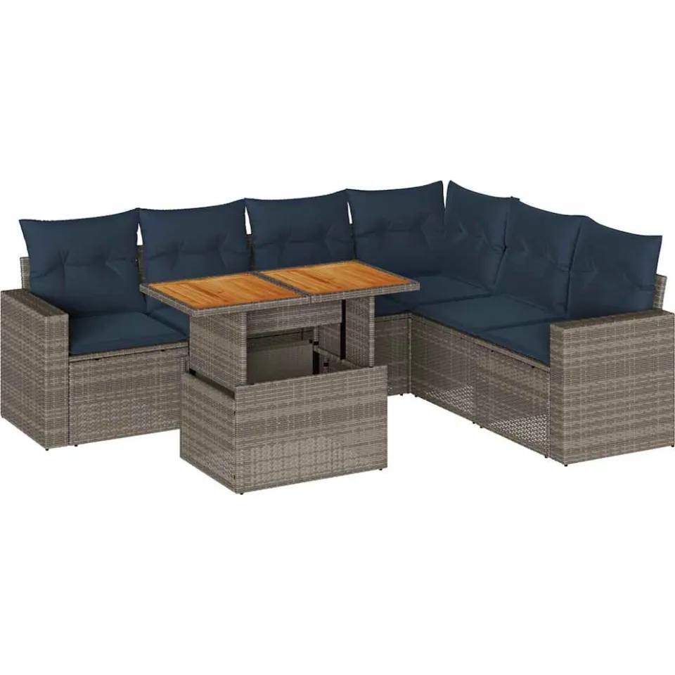 vidaXL 7-delige Loungeset met kussens poly rattan grijs, foto 3