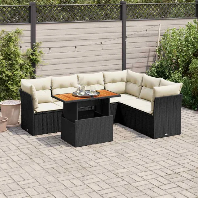vidaXL 7-delige Loungeset met kussens poly rattan zwart, foto 2
