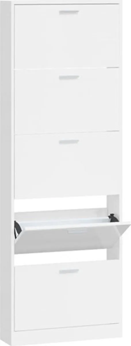 vidaXL Schoenenkast - 59x17x169 - cm - bewerkt - hout - hoogglans - wit hoogglans wit